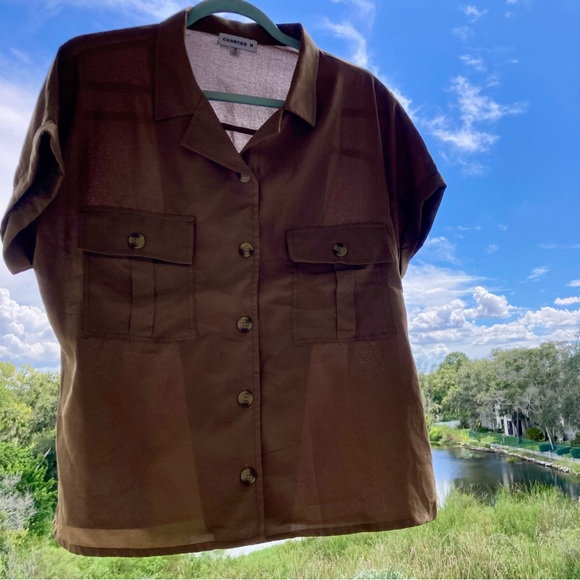 Elegant Brown /Khaki Button Down Shirt SIZE: M - Picture 1 of 12